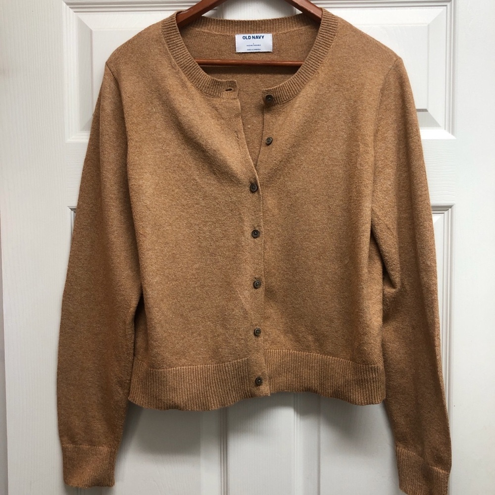 Old Navy Women's Large Camel Crewneck Button Cardigan Sweater